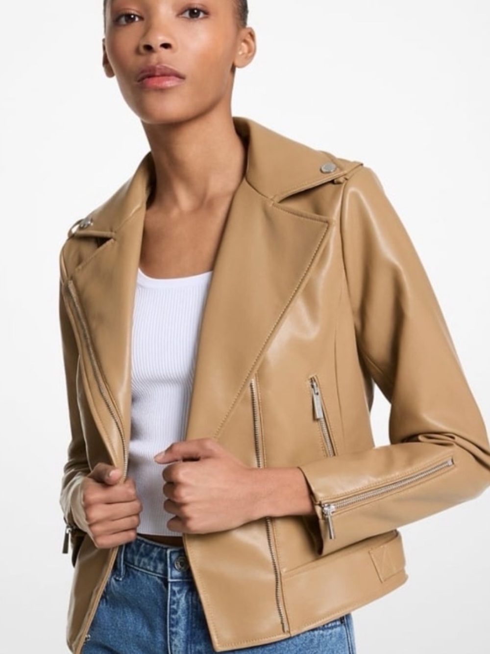 NWT - Michael Kors Tan Genuine Leather Moto Jacket